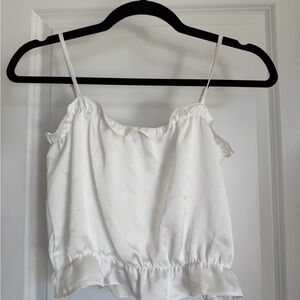 Free People White Ruffle Trim Cami Top